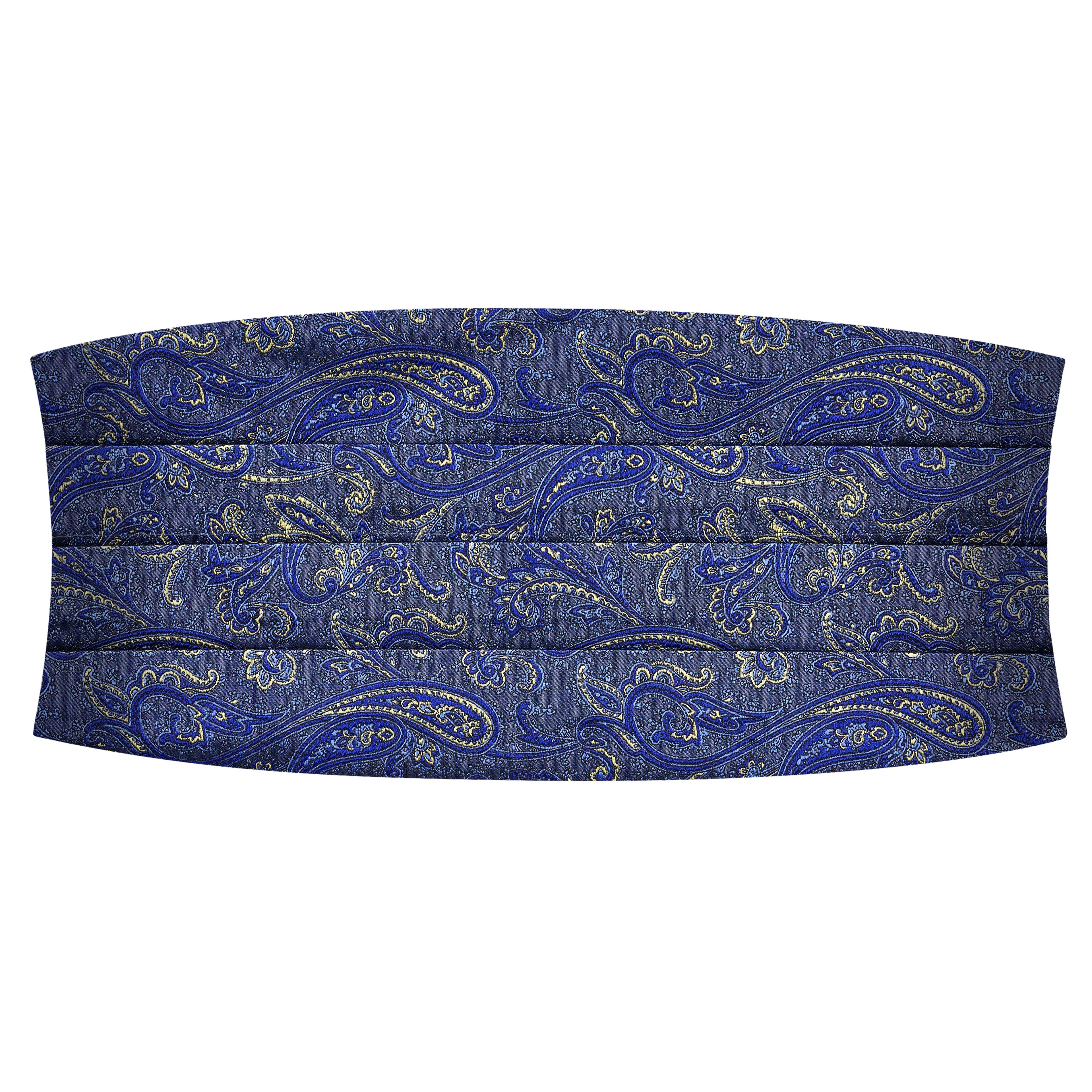 Hellblauer & goldener Kummerbund aus Seide mit Paisleymuster
